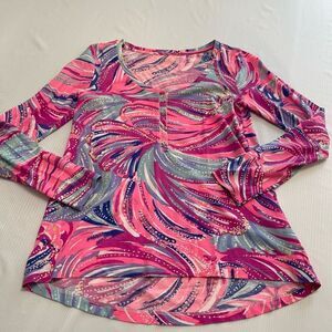 Lilly Pulitzer Sorella Henley Oh My Guava Long Sleeve Shirt Size XS